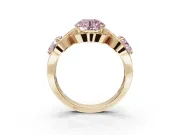 Round Three Stone Halo Engagement Ring Setting for a Fancy Pink Lab-Grown Diamond | Pavé Wave Band | Yellow Gold