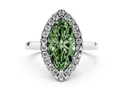 Fancy Green Marquise Cut Diamond Halo Solitaire Ring Set in Platinum with Pavé Band and Prong Setting