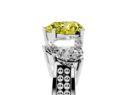Heart-Shaped Three Stone Engagement Ring Setting for a Fancy Yellow Lab-Grown Diamond | Beaded Shoulders | Platinum