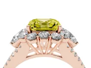 Fancy Yellow Asscher Cut Diamond Halo Split Shank Engagement Ring Set in Rose gold with Prong-Held Center Stone
