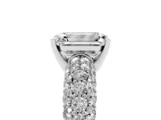 Emerald Cut Multi Row Pave Solitaire Engagement Ring Setting | Domed Shoulders | White Gold