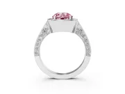 Round Vintage Milgrain Halo Engagement Ring Setting for a Fancy Pink Lab-Grown Diamond | Side Stones and Pave | Platinum