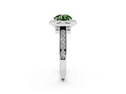 Fancy Green Round Cut Diamond Halo Solitaire Ring Set in Platinum with Pavé Band and Bezel Setting