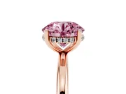 Fancy Pink Round Cut Diamond Solitaire Engagement Ring Set in Rose gold with Prong Setting and Polished Band