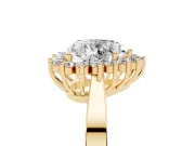 Heart Cut Diamond Halo Ring Set in Yellow gold with Round Halo and Smooth Solitaire Band