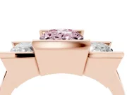 Fancy Pink Oval Cut Diamond Three-Stone Channel Set Ring Set in Rose gold with Smooth Polished Band