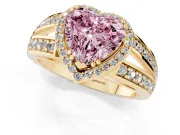 Heart-Shaped Halo Engagement Ring Setting for a Fancy Pink Lab-Grown Diamond | Two-Row Pave Split Shank | Yellow Gold