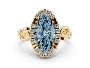 Marquise Filigree Halo Engagement Ring Setting for a Fancy Blue Lab-Grown Diamond | Yellow Gold