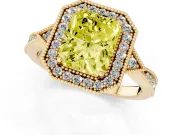 Radiant Cut Milgrain Halo Engagement Ring Setting for a Fancy Yellow Lab-Grown Diamond | Graduated Pavé | Yellow Gold