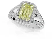 Emerald Cut Halo Pavé Engagement Ring Setting for a Fancy Yellow Lab-Grown Diamond | Narrow Split Shank | Platinum