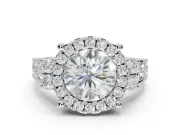 Round Halo Side Cluster Engagement Ring Setting | Graduated Channel Band | Sterling Silver