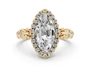 Marquise Filigree Leaf Halo Engagement Ring Setting | Bezel Leaf Accents | Yellow Gold