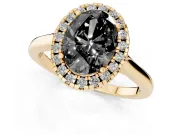 Oval Halo Engagement Ring Setting for a Black Center | Flat Tapered Band | Yellow Gold