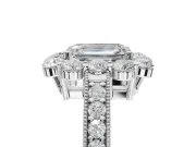 Emerald Cut Vintage Halo Engagement Ring Setting | Milgrain Channel Band | Sterling Silver