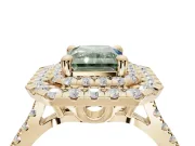 Fancy Green Radiant Cut Lab-Grown Diamond Double Halo Statement Ring Set in Yellow Gold with Pavé Band