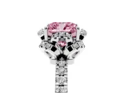 Fancy Pink Cushion Cut Diamond Halo Pavé Band Ring Set in Silver with Prong-Held Center