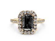 Emerald Cut Halo Engagement Ring Setting for a Black Center | Tapered Band | Yellow Gold