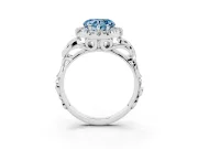 Fancy Blue Heart Cut Diamond Halo Ring Set in White gold with Scrollwork Band and Prong Setting