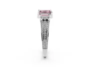 Fancy Pink Emerald Cut Diamond Pavé Split Shank Solitaire Ring Set in Silver with Prong Setting