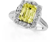 Emerald Cut Petal Tip Halo Engagement Ring Setting for a Fancy Yellow Lab-Grown Diamond | Pavé Band | Platinum