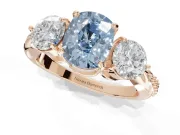Cushion Cut Three Stone Engagement Ring Setting for a Fancy Blue Lab-Grown Diamond | Tapered Pave Band | Rose Gold