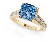 Cushion Cut Graduated Pavé Engagement Ring Setting for a Fancy Blue Lab-Grown Diamond | Yellow Gold