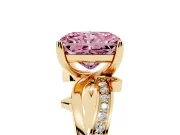 Fancy Pink Radiant Cut Diamond Pavé Twist Band Solitaire Ring Set in Yellow gold with Prong Setting