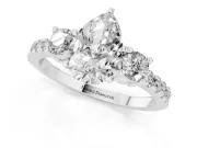 Three-Stone Pear Cut Diamond Pavé Band Ring Set in White gold with Prong Setting
