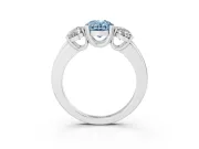 Fancy Blue Oval Cut Diamond Three-Stone Ring Set in Silver with Polished Band and Prong Setting