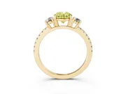 Fancy Yellow Oval Cut Diamond Three-Stone Ring Set in Yellow gold with Pavé Band and Graduated Sides