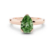 Fancy Green Pear Cut Diamond Solitaire Ring Set in Rose gold with Prong Head and Smooth Polished Band
