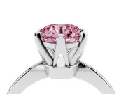 Fancy Pink Round Cut Diamond Solitaire Engagement Ring Set in Silver with Slim Tapered Solitaire Band