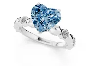 Fancy Blue Heart Cut Diamond Solitaire Ring Set in Platinum with Bezel-Set Accents on Beaded Band and Prong Setting