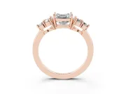 Asscher Cut Cluster Side Stone Engagement Ring Setting | Plain Band | Rose Gold