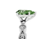 Fancy Green Pear Cut Diamond Solitaire Engagement Ring Set in Platinum with Milgrain Bezel Accent Band