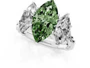 Fancy Green Marquise Cut Diamond Three-Stone Ring Set in Silver with Braided Band