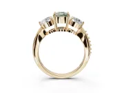 Cushion Cut Three Stone Engagement Ring Setting for a Fancy Green Lab-Grown Diamond | Tapered Pave Band | Yellow Gold