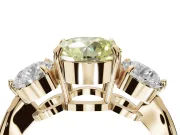 Round Three Stone Engagement Ring Setting for a Fancy Yellow Lab-Grown Diamond | Tapered Pave Band | Yellow Gold