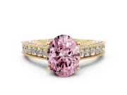 Oval Vintage Hidden Halo Engagement Ring Setting for a Fancy Pink Lab-Grown Diamond | Milgrain Pave Band | Yellow Gold