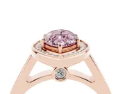 Fancy Pink Marquise Cut Diamond Halo Solitaire Ring Set in Rose gold with Pavé Band and Bezel Setting