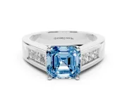 Asscher Cut Channel-Set Engagement Ring Setting for a Fancy Blue Lab-Grown Diamond | Platinum