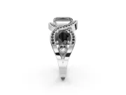 Radiant Cut Three Stone Halo Engagement Ring Setting for a Black Center | Pavé Wave Band | Platinum