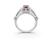 Fancy Pink Emerald Cut Diamond Vintage-Inspired Milgrain Ring Set in White gold with Accent Split Shank