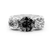 Round Three Stone Engagement Ring Setting for a Black Center | Beaded Shoulders | White Gold