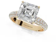 Asscher Cut Pavé Solitaire Engagement Ring Setting | Domed Pavé Band | Yellow Gold
