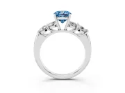 Fancy Blue Cushion Cut Diamond Five-Stone Prong Set Ring Set in White gold with Classic Band