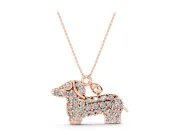 Round Lab-Grown Diamond Dachshund Pendant Necklace | Bell Charm | Rose Gold