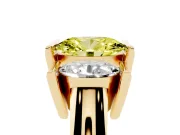 Fancy Yellow Oval Cut Diamond Three-Stone Channel Set Ring Set in Yellow gold with Smooth Polished Band