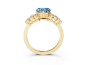 Fancy Blue Heart Cut Diamond Cluster Engagement Ring Set in Yellow gold with Pavé Band and Prong Setting