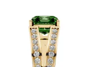 Fancy Green Asscher Cut Diamond Split Shank Ring Set in Yellow gold with Pavé Band and Prong Setting